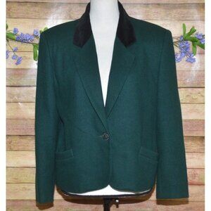 Vintage Koret Size 12 12P Emerald Green Wool Holiday Blazer Jacket Suede Collar